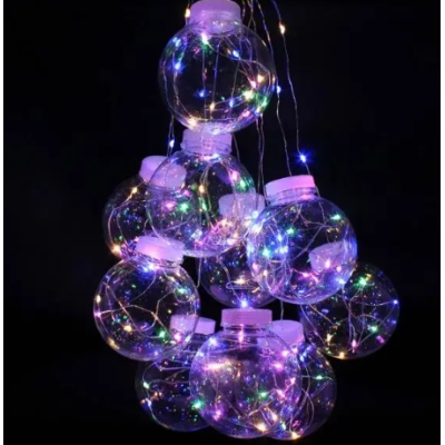 Xmas гирлянда (Штора) 150 Led (Copper) на медной проволоке прозрачные шари Мульти 8см 3M*1,5M (30) 7250