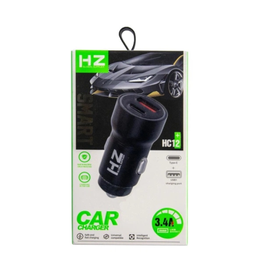 Автомобільний зарядний пристрій HC12, Type-C та USB, 12–24 В