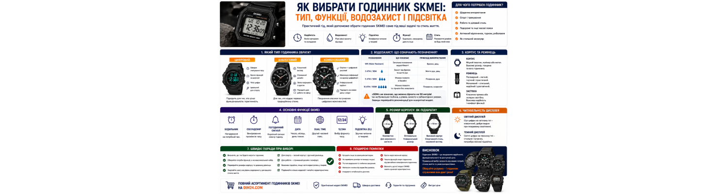 Як вибрати годинник SKMEI: тип, функції, водозахист і підсвітка