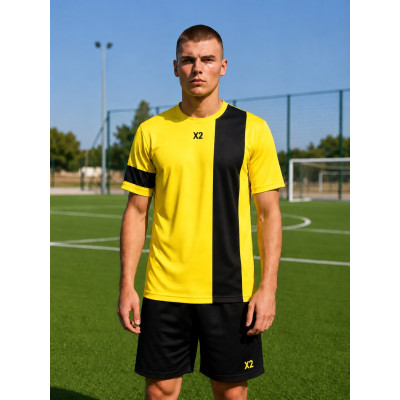 Футбольна форма X2 League (футболка+шорти), розмір L (жовтий/чорний)