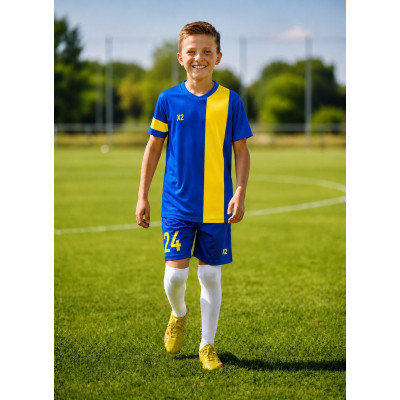 Дитяча футбольна форма X2 League (футболка+шорти), розмір M (синій/жовтий)