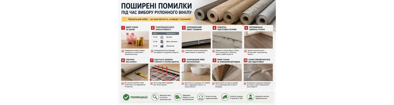 Поширені помилки під час вибору рулонного вінілу