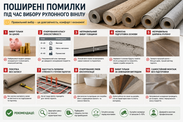 Поширені помилки під час вибору рулонного вінілу