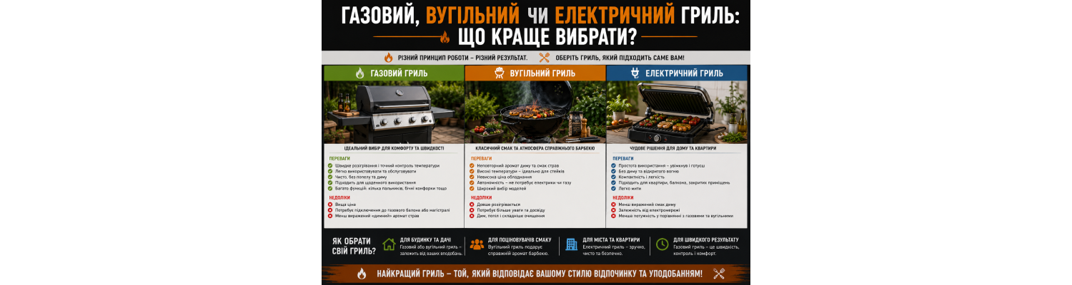 Газовий, вугільний чи електричний гриль: що краще вибрати?