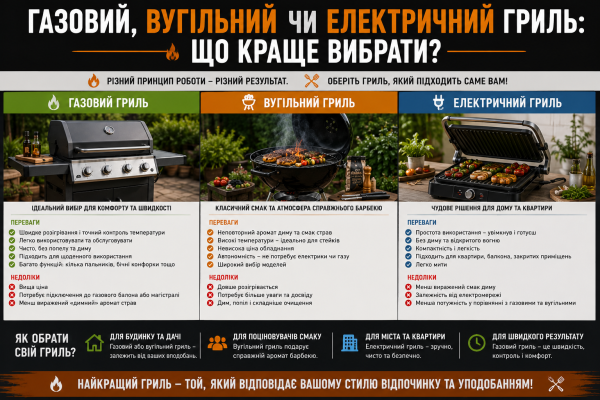 Газовий, вугільний чи електричний гриль: що краще вибрати?