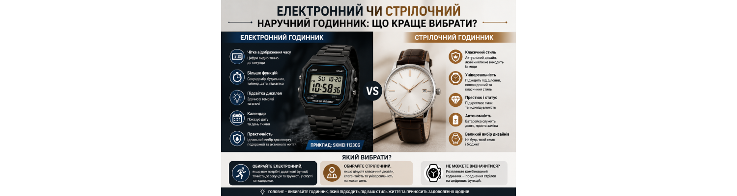 Електронний чи стрілочний наручний годинник: що краще?