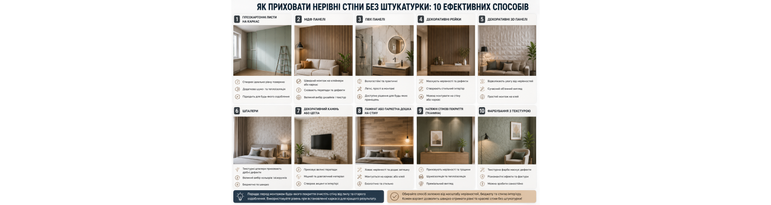 Як приховати нерівні стіни без штукатурки: практичні рішення для сучасного ремонту