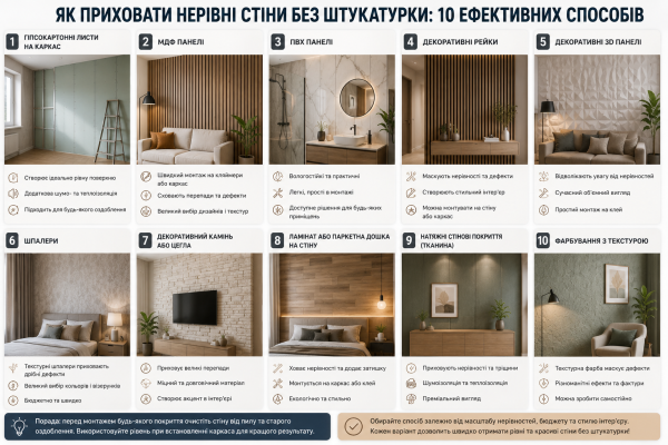 Як приховати нерівні стіни без штукатурки: 10 ефективних способів