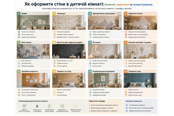 Як оформити стіни в дитячій кімнаті: безпечні, практичні та сучасні рішення