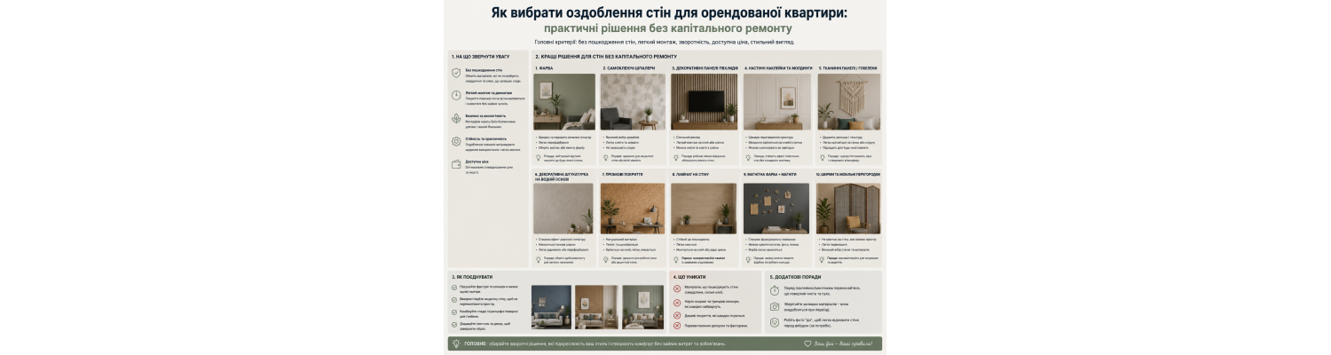 Як вибрати оздоблення стін для орендованої квартири без дорогого ремонту