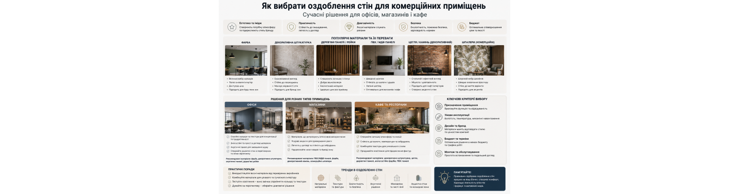 Як вибрати оздоблення стін для комерційних приміщень: практичність, стиль і довговічність