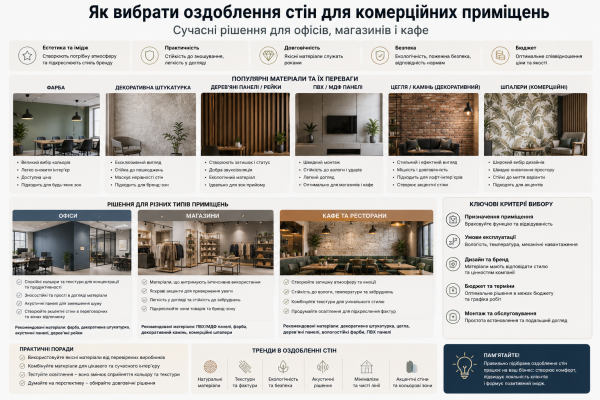 Як вибрати оздоблення стін для комерційних приміщень: сучасні рішення для офісів, магазинів і кафе