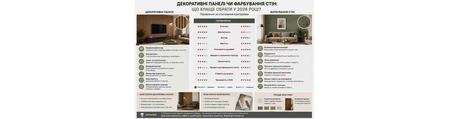 Декоративні панелі чи фарбування стін: порівняння, переваги та недоліки