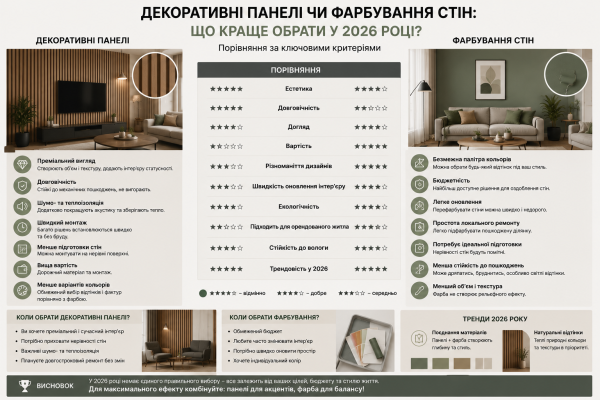 Декоративні панелі чи фарбування стін: що краще обрати у 2026 році?