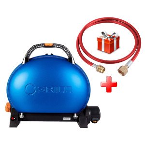 КОМПЛЕКТ Портативний переносний газовий гриль O-GRILL 500, синій  + шланг в подарунок! Код: 011673
