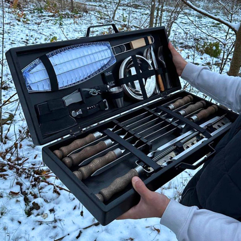 Набір шампурів в дерев'яній коробці "Буковина" на ніжках