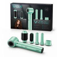 Фен-стайлер VGR V-478 6в1 5 насадок 3 швидкості 2 режими температури 1400Вт GREEN