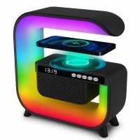 Нічний акумуляторний RGB G3 з бездротовою зарядкою 15W Bluetooth колонка Настільна смарт лампа Black