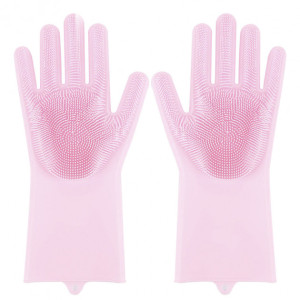 Силіконові рукавички Magic Silicone Gloves Pink для прибирання чистки миття посуду для будинку. Колір рожевий