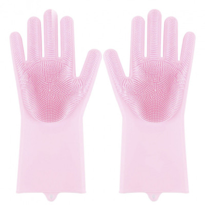 Силіконові рукавички Magic Silicone Gloves Pink для прибирання чистки миття посуду для будинку. Колір рожевий