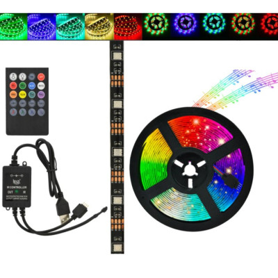 Світлодіодна стрічка SMD 5050 RGB LED 2м IP65 з пультом та блоком живлення USB, 2м, Стрічка світлодіодна 5050