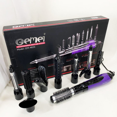 Фен - щітка стайлер Gemei GM-4835 багатофункціональний набір з насадками для волосся 10 в 1 Purple