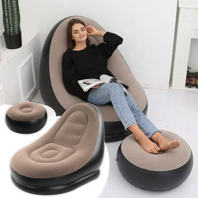 Надувне крісло з пуфом для відпочинку AIR SOFA велюрове Brown