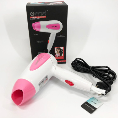 Фен для волосся складаний дорожній Gemei GM-1756 1200 Вт, Домашній фен для укладання. Колір: рожевий