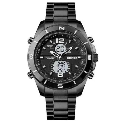 Годинник наручний чоловічий SKMEI 1670BKWT BLACK-WHITE, Армійський годинник протиударний