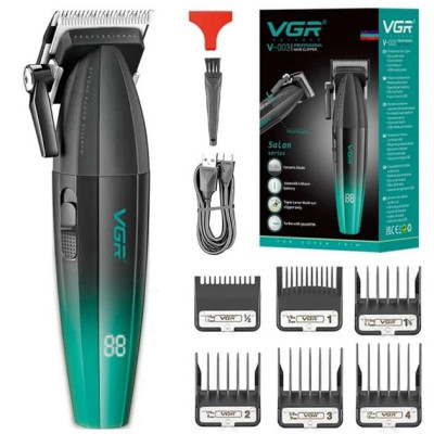 Машинка для стрижки волосся акумуляторна Professional Turbo з різними насадками VGR V-003. Колір: зелений