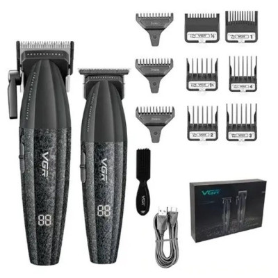 Професійний набір для стрижки волосся VGR V-640 акумуляторний Barber Combo PREMIUM. Колір: чорний
