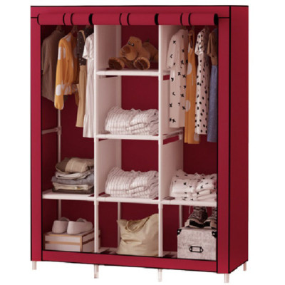 Шафа тканинна 3 секції складана з каркасом STORAGE WARDROBE 175 х 130 х 45 см Red