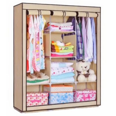 Шафа тканинна 3 секції складана з каркасом STORAGE WARDROBE 175 х 130 х 45 см Beige