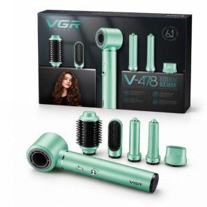 Фен-стайлер VGR V-478 6в1 5 насадок 3 швидкості 2 режими температури 1400Вт GREEN