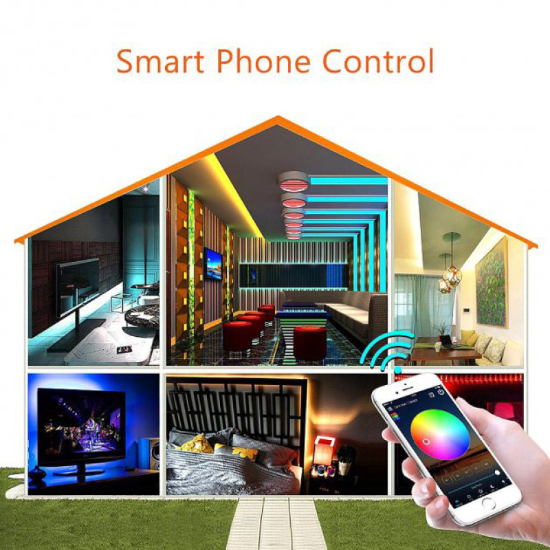 Світлодіодна стрічка SMD 5050 RGB LED 5 м IP65 з bluetooth контролем. підключення 220V