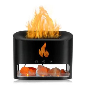 Лампа зволожувач повітря Docsal Flame 3 в 1 з соляним камінням, Портативний зволожувач лампа чорна