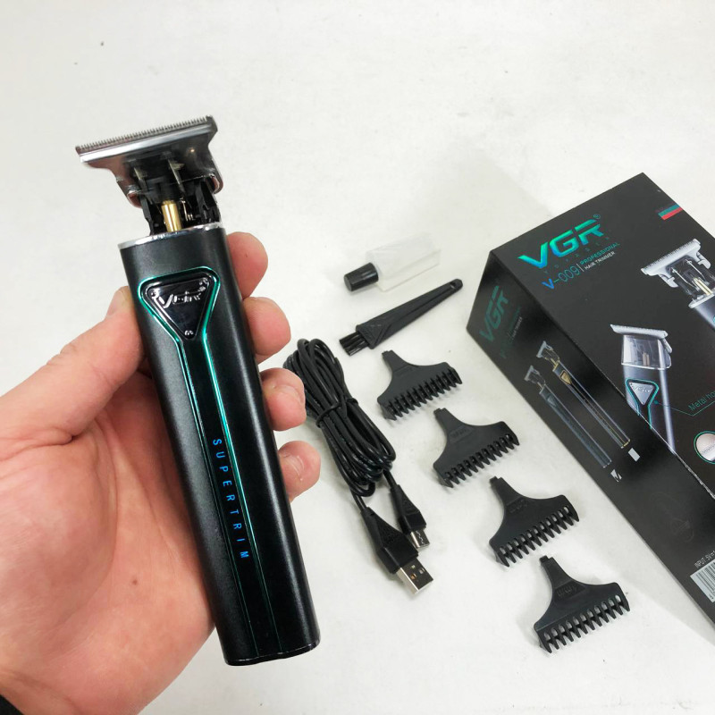 Професійна акумуляторна машинка для стрижки VGR V-009 тример для бороди та вусів. Колір: зелений