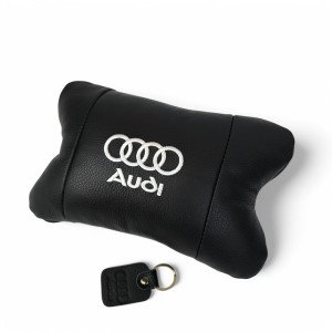 Автомобільна подушка для підголівника Audi – чорна натуральна шкіра