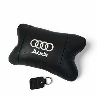 Автомобільна подушка для підголівника Audi – чорна натуральна шкіра