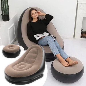 Надувне крісло з пуфом для відпочинку AIR SOFA велюрове Brown