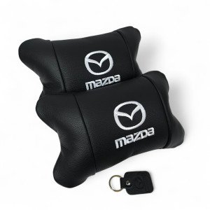 Набір шкіряних подушок Mazda з вишивкою логотипу + подарунок – шкіряний брелок