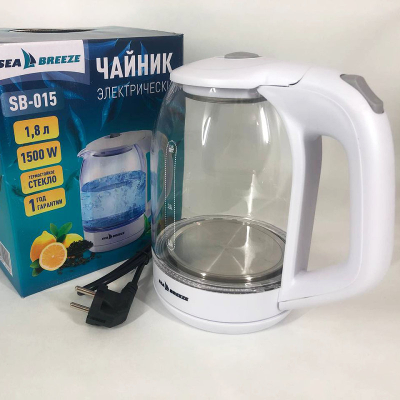 Електрочайник SeaBreeze SB-015 1.8 л, чайники з підсвічуванням, електронний чайник, тихий електричний чайник