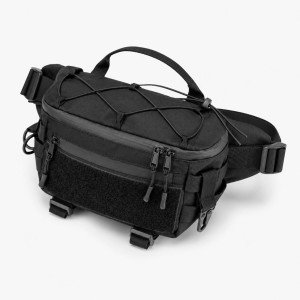 Тактична сумка-бананка через плече чорна з Cordura 1000D, поясна чоловіча сумка з VELCRO та карабіном