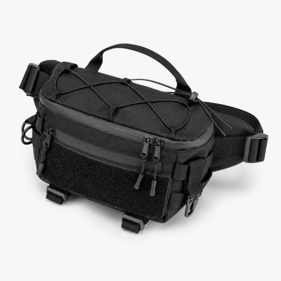 Тактична сумка-бананка через плече чорна з Cordura 1000D, поясна чоловіча сумка з VELCRO та карабіном