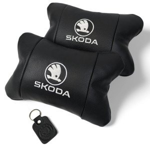Автомобільні подушки 2 шт на підголівник Skoda / Шкода, з натуральної шкіри, стильний аксесуар для вашого авто