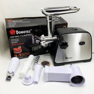Електрична м'ясорубка Domotec MS-2027 4500 Вт з насадкою для томатів, ковбас та терками