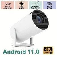 LED Проектор для дому портативний Смарт з WiFi Bluetooth Android 11 1280х720р White