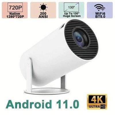 LED Проектор для дому портативний Смарт з WiFi Bluetooth Android 11 1280х720р White