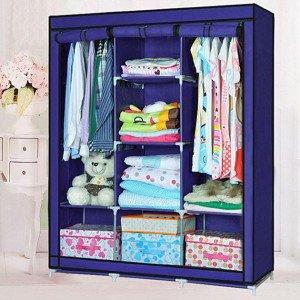 Шафа тканинна 3 секції складана з каркасом STORAGE WARDROBE 175 х 130 х 45 см Каркасна Blue