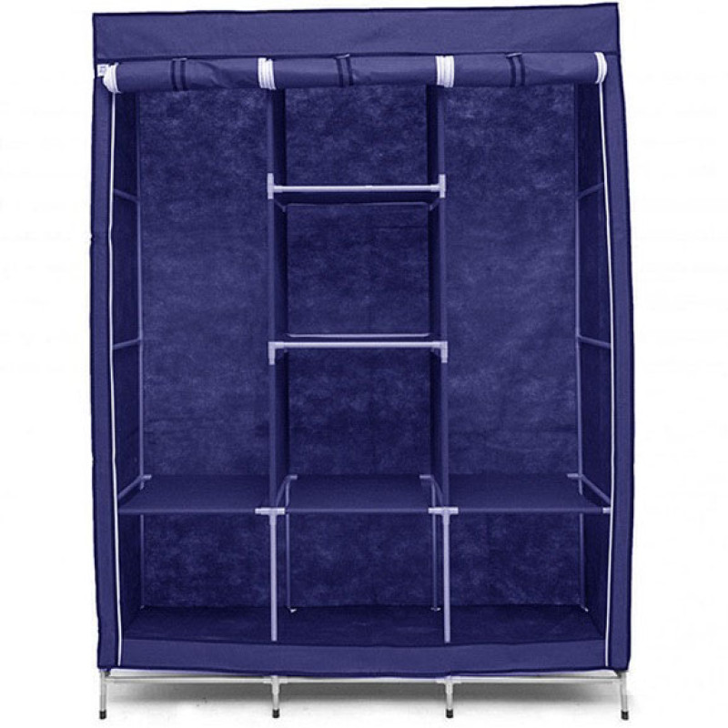 Шафа тканинна 3 секції складана з каркасом STORAGE WARDROBE 175 х 130 х 45 см Каркасна Blue